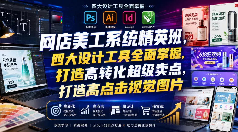 网店美工系统精英班，四大设计工具全面掌握，打造高转化超级卖点，打造高点击视觉图片(2026年7月)网创项目-知识付费-在线课程-自媒体创业-网络副业-优利资源优利资源网