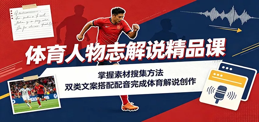 体育人物志解说精品课：掌握素材搜集方法，双类文案搭配配音完成体育解说创作网创项目-知识付费-在线课程-自媒体创业-网络副业-优利资源优利资源网