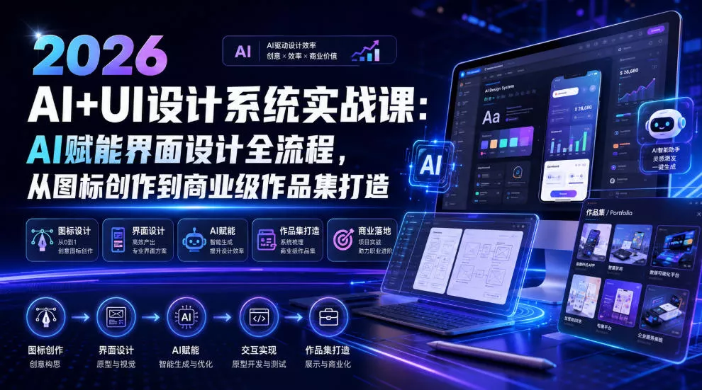 2026 AI+UI设计系统实战课：AI赋能界面设计全流程，从图标创作到商业级作品集打造网创项目-知识付费-在线课程-自媒体创业-网络副业-优利资源优利资源网