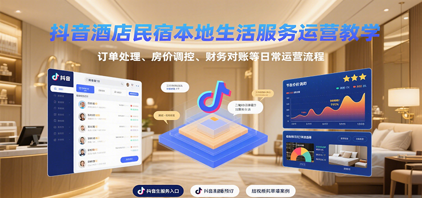 抖音酒店民宿本地生活服务运营教学，订单处理、房价调控、财务对账等日常运营流程网创项目-知识付费-在线课程-自媒体创业-网络副业-优利资源优利资源网