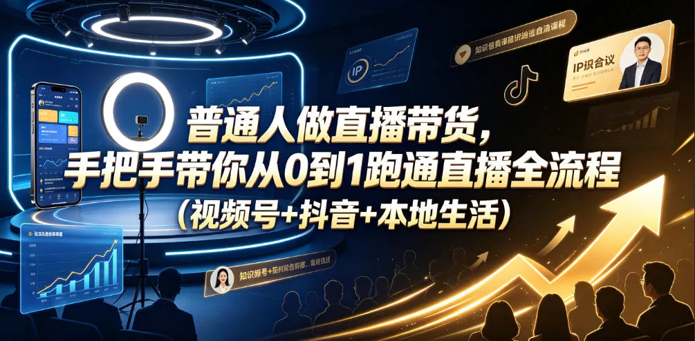 普通人做直播带货，手把手带你从0到1跑通直播全流程(视频号+抖音+本地生活)网创项目-知识付费-在线课程-自媒体创业-网络副业-优利资源优利资源网