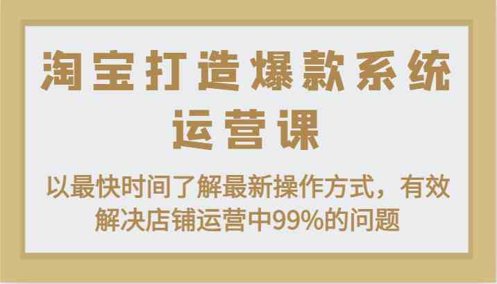 淘宝打造爆款系统运营课：以最快时间了解最新操作方式，有效解决店铺运营中99%的问题网创项目-知识付费-在线课程-自媒体创业-网络副业-优利资源优利资源网