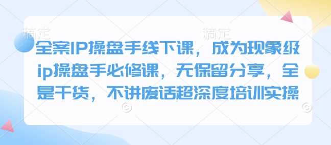 全案IP操盘手线下课，成为现象级ip操盘手必修课，无保留分享，全是干货，不讲废话超深度培训实操网创项目-知识付费-在线课程-自媒体创业-网络副业-优利资源优利资源网