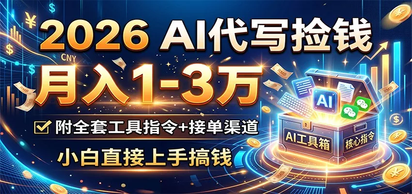 2026 AI代写捡钱，月入1-3万，附全套工具指令+接单渠道，小白直接上手搞钱网创项目-知识付费-在线课程-自媒体创业-网络副业-优利资源优利资源网