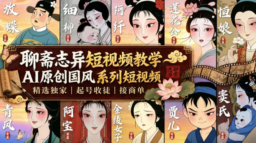 聊斋志异短视频教学，AI原创国风系列短视频，精选独家丨起号收徒丨接商单(更新0818)网创项目-知识付费-在线课程-自媒体创业-网络副业-优利资源优利资源网