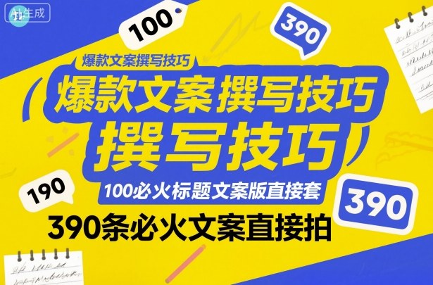 爆款文案撰写技巧，100个必火标题文案模版直接套，390条必火文案直接拍网创项目-知识付费-在线课程-自媒体创业-网络副业-优利资源优利资源网