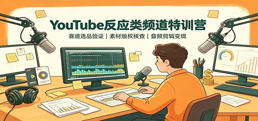 YouTube反应类频道特训营：赛道选品验证，素材版权核查，音频剪辑变现网创项目-知识付费-在线课程-自媒体创业-网络副业-优利资源优利资源网