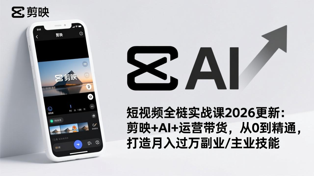 短视频全栈实战课2026更新：剪映+AI+运营带货，从0到精通，打造月入过万副业/主业技能网创项目-知识付费-在线课程-自媒体创业-网络副业-优利资源优利资源网