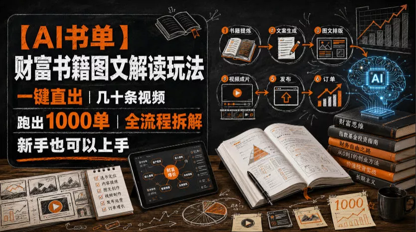 【AI书单】财富书籍图文解读玩法，一键直出，几十条视频，跑出1000单，全流程拆解，新手也可以上手网创项目-知识付费-在线课程-自媒体创业-网络副业-优利资源优利资源网