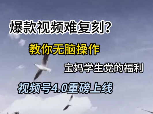 视频号4.0重磅上线，爆款视频难复刻？教你无脑操作宝妈学生党的福利【揭秘】网创项目-知识付费-在线课程-自媒体创业-网络副业-优利资源优利资源网