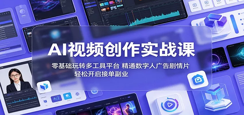AI视频创作实战课：零基础玩转多工具平台，精通数字人广告、剧情片，轻松开启接单副业网创项目-知识付费-在线课程-自媒体创业-网络副业-优利资源优利资源网