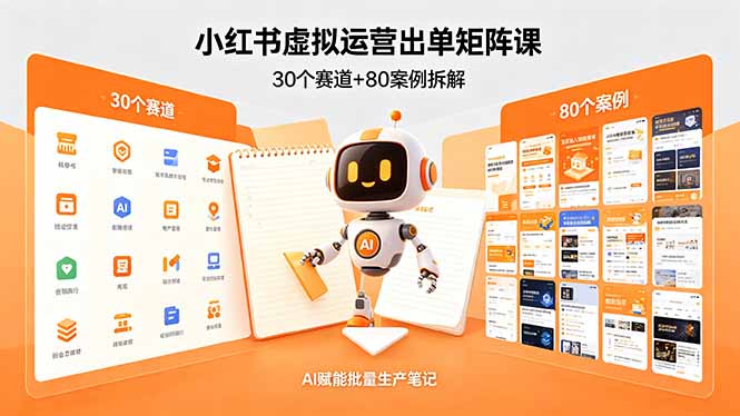 小红书虚拟运营出单矩阵课：30个赛道+80案例拆解，AI赋能批量生产笔记网创项目-知识付费-在线课程-自媒体创业-网络副业-优利资源优利资源网