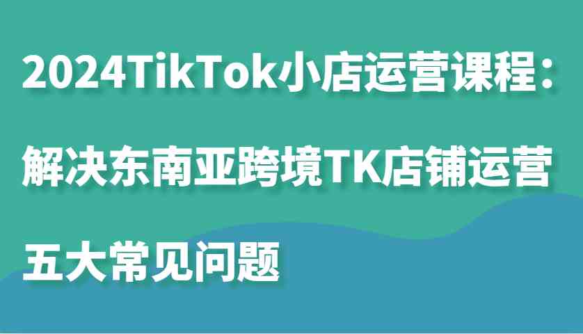 2024TikTok小店运营课程：解决东南亚跨境TK店铺运营五大常见问题网创项目-知识付费-在线课程-自媒体创业-网络副业-优利资源优利资源网