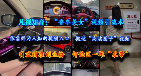 凡视知音：“香车美女”视频引流术，依靠鲜为人知的视频入口，搬运“高端圈子”视频，引流精准创业粉，评论区一堆“求带”网创项目-知识付费-在线课程-自媒体创业-网络副业-优利资源优利资源网