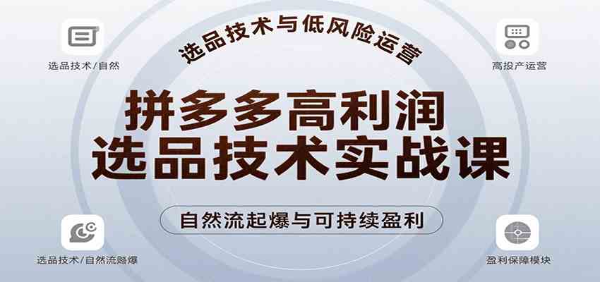 拼多多高利润选品技术实战课，手把手教学自然流高投产起爆，实现低风险可持续盈利网创项目-知识付费-在线课程-自媒体创业-网络副业-优利资源优利资源网