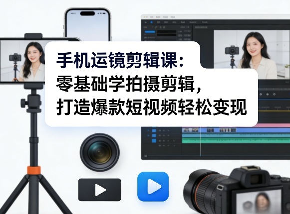 手机运镜剪辑课：零基础学拍摄剪辑，打造爆款短视频轻松变现网创项目-知识付费-在线课程-自媒体创业-网络副业-优利资源优利资源网