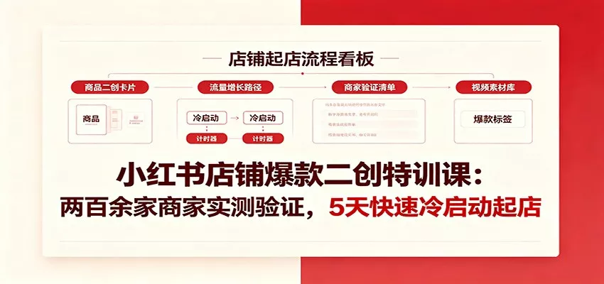 小红书店铺爆款二创特训课：两百余家商家实测验证，5天快速冷启动起店网创项目-知识付费-在线课程-自媒体创业-网络副业-优利资源优利资源网