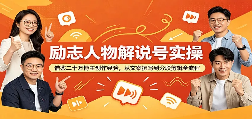 励志人物解说号实操：借鉴二十万博主创作经验，从文案撰写到分段剪辑全流程网创项目-知识付费-在线课程-自媒体创业-网络副业-优利资源优利资源网