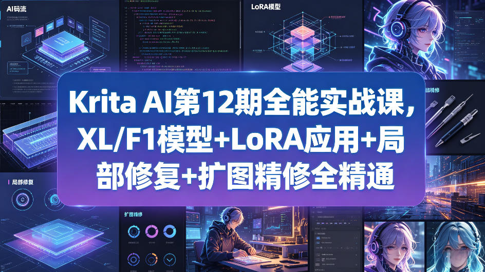 Krita AI第12期全能实战课，XL/F1模型+LoRA应用+局部修复+扩图精修全精通网创项目-知识付费-在线课程-自媒体创业-网络副业-优利资源优利资源网