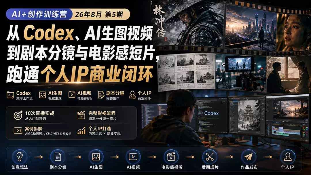 AI+创作训练营26年第5期-更新：从Codex、AI生图视频到剧本分镜与电影感短片，跑通个人IP商业闭环网创项目-知识付费-在线课程-自媒体创业-网络副业-优利资源优利资源网