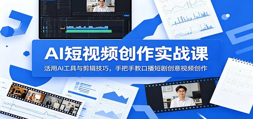 AI短视频创作实战课：活用AI工具与剪辑技巧，手把手教口播短剧创意视频创作网创项目-知识付费-在线课程-自媒体创业-网络副业-优利资源优利资源网