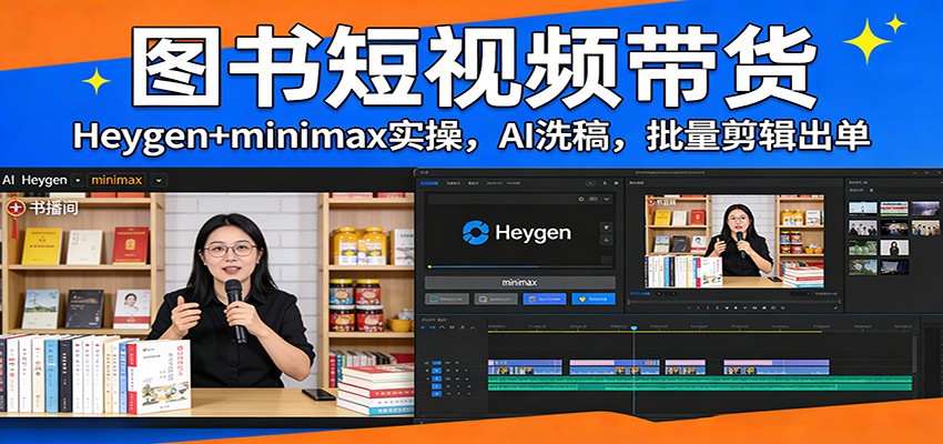 图书短视频带货：Heygen+minimax实操，AI洗稿 ，批量剪辑出单网创项目-知识付费-在线课程-自媒体创业-网络副业-优利资源优利资源网