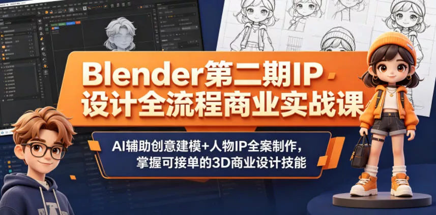 Blender第二期IP设计全流程商业实战课，AI辅助创意建模+人物IP全案制作，掌握可接单的3D商业设计技能网创项目-知识付费-在线课程-自媒体创业-网络副业-优利资源优利资源网