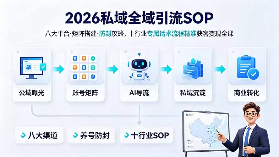 2026私域全域引流SOP｜八大平台·矩阵搭建·防封攻略，十行业专属话术流程精准获客变现全课网创项目-知识付费-在线课程-自媒体创业-网络副业-优利资源优利资源网
