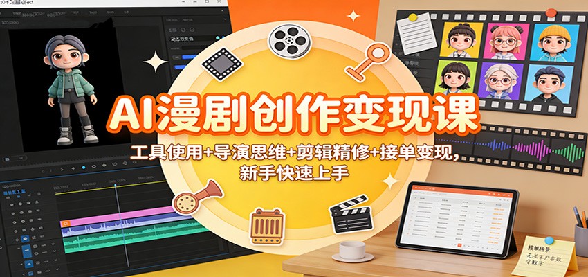 AI漫剧创作变现课：工具使用+导演思维+剪辑精修+接单变现，新手快速上手网创项目-知识付费-在线课程-自媒体创业-网络副业-优利资源优利资源网