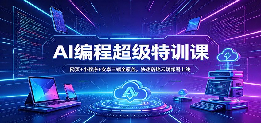 AI编程超级特训课：网页+小程序+安卓三端全覆盖，快速落地云端部署上线网创项目-知识付费-在线课程-自媒体创业-网络副业-优利资源优利资源网