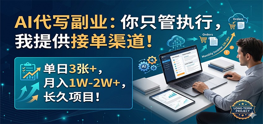 AI代写副业：你只管执行，我提供接单渠道！单日3张+，月入1W-2W+，长久项目网创项目-知识付费-在线课程-自媒体创业-网络副业-优利资源优利资源网