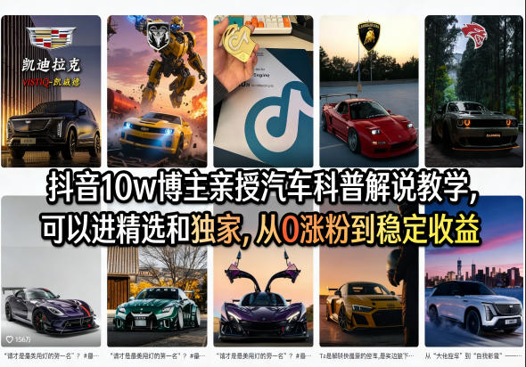 抖音10w博主亲授汽车科普解说教学，可以进精选和独家，从0涨粉到稳定收益(详细视频课程+1T素材)网创项目-知识付费-在线课程-自媒体创业-网络副业-优利资源优利资源网