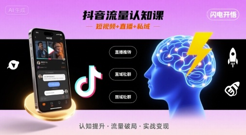 抖音流量认知课，短视频+直播+私域，认知提升，闪电开悟网创项目-知识付费-在线课程-自媒体创业-网络副业-优利资源优利资源网