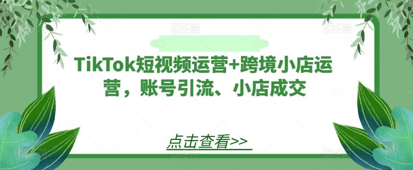 TikTok短视频运营+跨境小店运营，账号引流、小店成交网创项目-知识付费-在线课程-自媒体创业-网络副业-优利资源优利资源网
