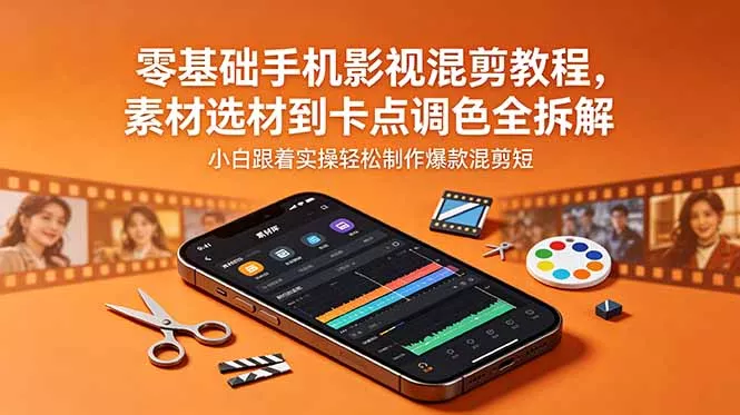 零基础手机影视混剪教程，素材选材到卡点调色全拆解，小白跟着实操轻松制作爆款混剪短片网创项目-知识付费-在线课程-自媒体创业-网络副业-优利资源优利资源网