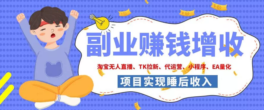 2026年多个真实落地副业项目，手把手带你搭建被动收入管道(淘宝无人直播、海外TK拉新、CSGO饰品交易、去水印小程序等)【揭秘】网创项目-知识付费-在线课程-自媒体创业-网络副业-优利资源优利资源网