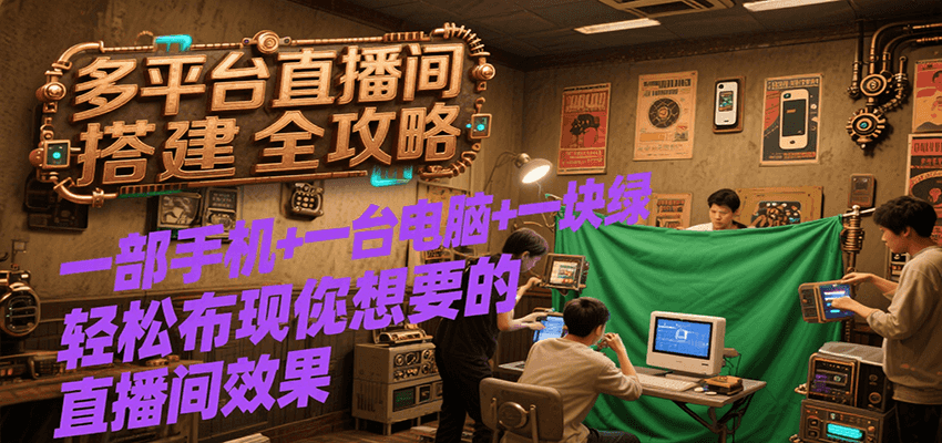 多平台直播间搭建全攻略，一部手机+一台电脑+一块绿布轻松实现你想要的直播间效果网创项目-知识付费-在线课程-自媒体创业-网络副业-优利资源优利资源网
