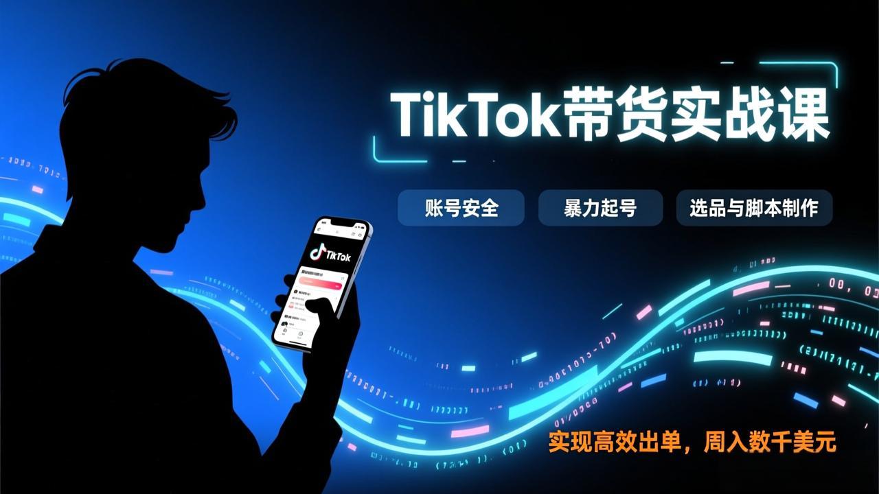 TikTok带货实战课，涵盖账号安全、暴力起号、选品与脚本制作，实现高效出单，周入数千美元网创项目-知识付费-在线课程-自媒体创业-网络副业-优利资源优利资源网