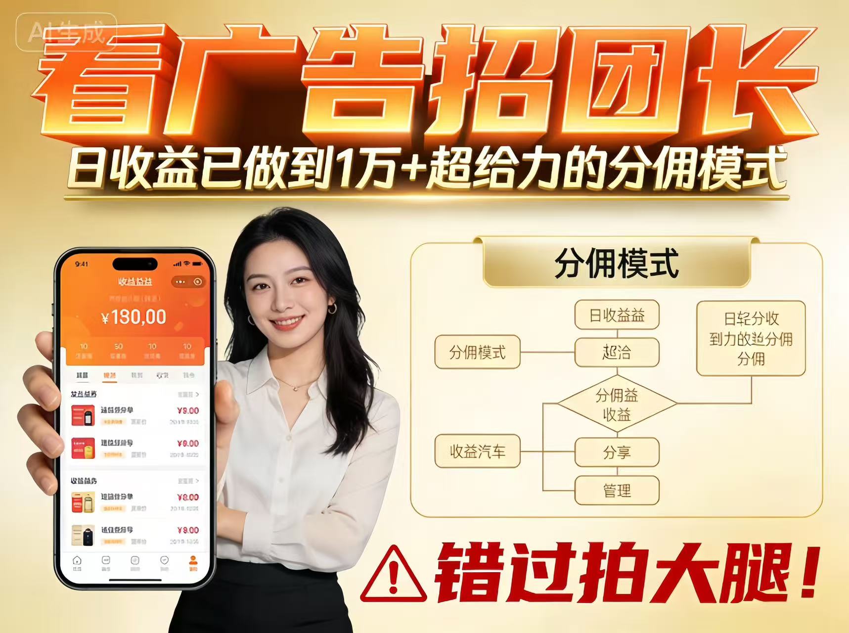 看广告招团长，团队收益已做到日入1万，分佣模式超给力，错过拍大腿网创项目-知识付费-在线课程-自媒体创业-网络副业-优利资源优利资源网