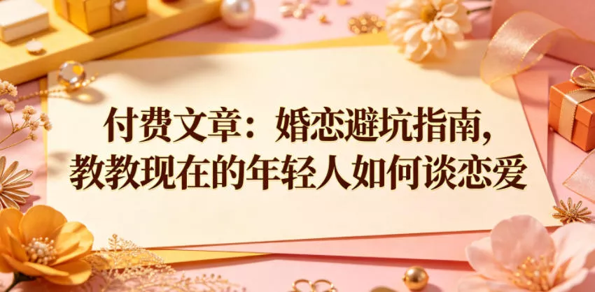 付费文章：婚恋避坑指南，教教现在的年轻人如何谈恋爱网创项目-知识付费-在线课程-自媒体创业-网络副业-优利资源优利资源网