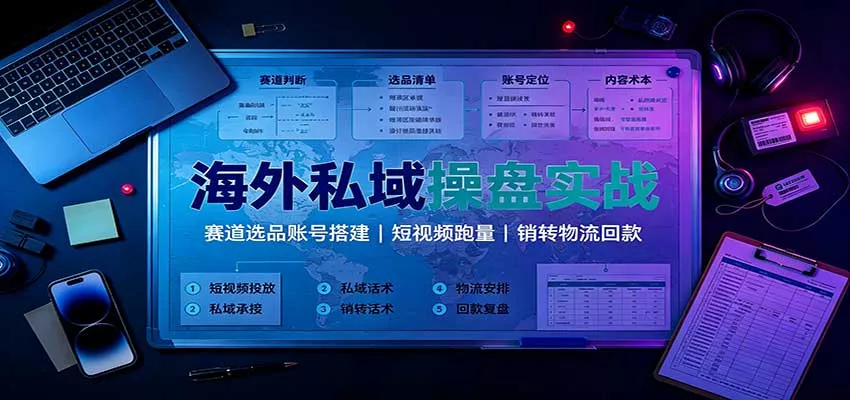 海外私域操盘实战：赛道选品账号搭建，短视频跑量，销转物流回款网创项目-知识付费-在线课程-自媒体创业-网络副业-优利资源优利资源网