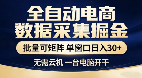 独家电商数据全自动采集项目，批量可矩阵，单窗口轻松日入3张+【揭秘】网创项目-知识付费-在线课程-自媒体创业-网络副业-优利资源优利资源网