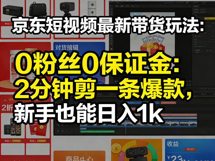 京东短视频最新带货玩法，0粉丝0保证金，2分钟剪一条爆款，新手也能日入1k+【揭秘】网创项目-知识付费-在线课程-自媒体创业-网络副业-优利资源优利资源网
