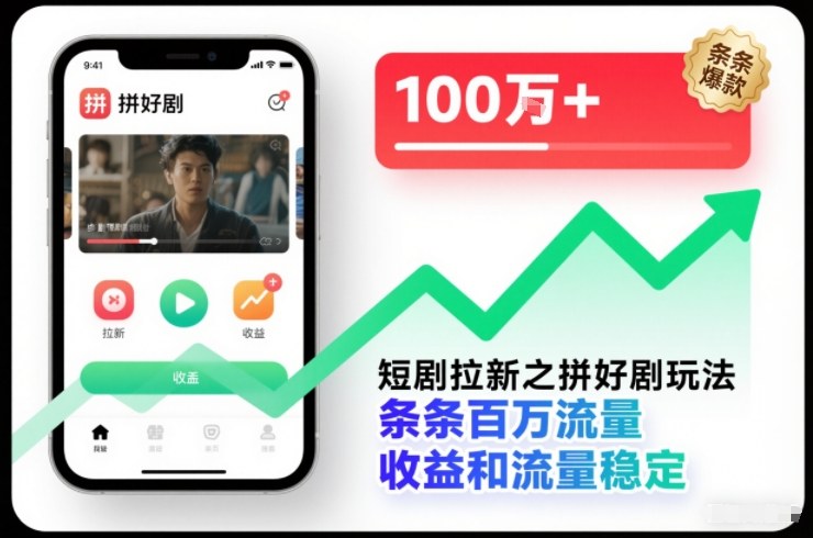 短剧拉新之拼好剧玩法，条条百万流量，收益和流量稳定网创项目-知识付费-在线课程-自媒体创业-网络副业-优利资源优利资源网