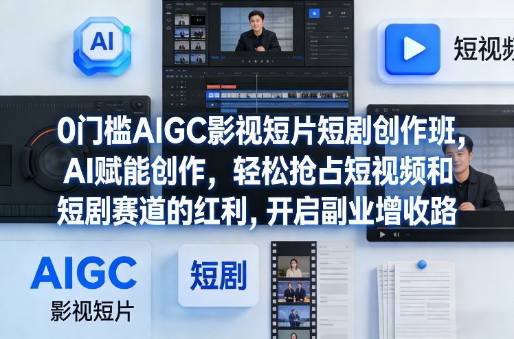 0门槛AIGC影视短片短剧创作班，AI赋能创作，轻松抢占短视频和短剧赛道的红利，开启副业增收路网创项目-知识付费-在线课程-自媒体创业-网络副业-优利资源优利资源网