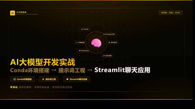 AI大模型开发实战：Conda环境搭建→提示词工程→Streamlit聊天应用，零基础到项目落地网创项目-知识付费-在线课程-自媒体创业-网络副业-优利资源优利资源网