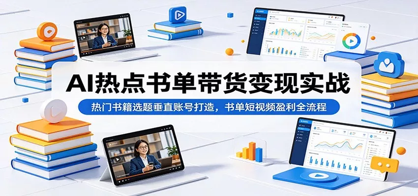 AI热点书单带货变现实战：热门书籍选题垂直账号打造，书单短视频盈利全流程网创项目-知识付费-在线课程-自媒体创业-网络副业-优利资源优利资源网