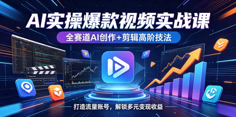 AI实操爆款视频实战课，全赛道AI创作+剪辑高阶技法，打造流量账号，解锁多元变现收益网创项目-知识付费-在线课程-自媒体创业-网络副业-优利资源优利资源网