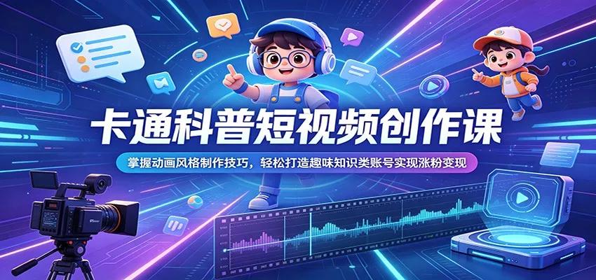 卡通科普短视频创作课：掌握动画风格制作技巧，轻松打造趣味知识类账号实现涨粉变现网创项目-知识付费-在线课程-自媒体创业-网络副业-优利资源优利资源网