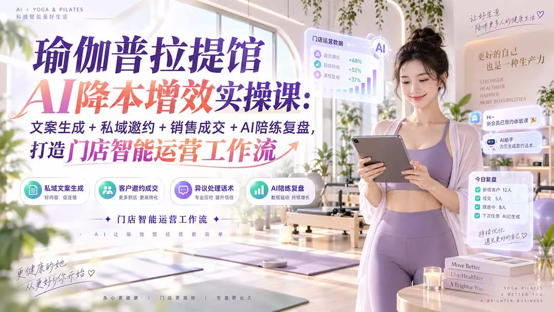 瑜伽普拉提馆AI降本增效实操课：文案生成+私域邀约+销售成交+AI陪练复盘，打造门店智能运营工作流网创项目-知识付费-在线课程-自媒体创业-网络副业-优利资源优利资源网